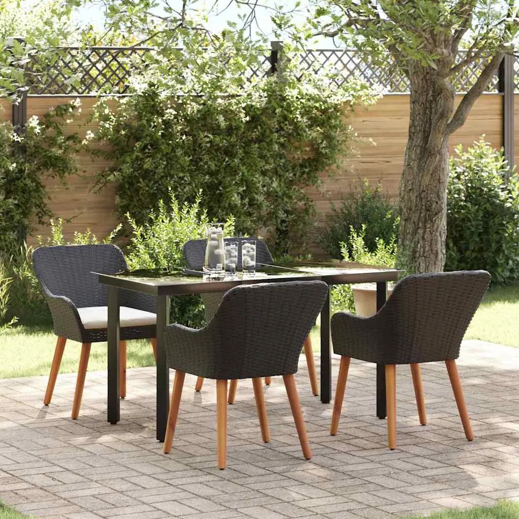 vidaXL Conjunto de Jantar de Jardim com 5 Peças Preto em Polirattan