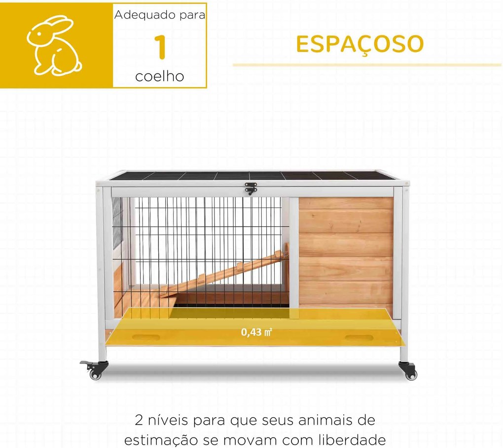 Coelheira de Madeira Gaiola de para Pequenos Animais Portátil com Teto Abatível Rampa Bandeja Amovível 90x53x59cm Madeira