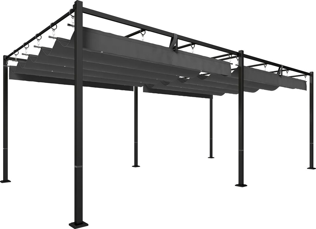 Outsunny Pérgola de Jardim 6x3 m com Telhado Retrátil Proteção UPF50+ Drenagem Pavilhão de Jardim para Pátio Exterior Cinza Escuro | Aosom Portugal