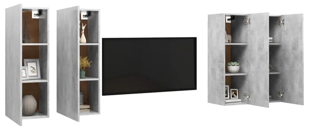 Móveis de TV 4 pcs derivados madeira cinzento cimento