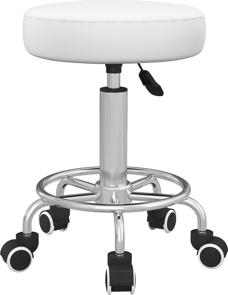 Vinsetto Banco de salão, ajustável em altura, couro sintético, até 110 kg, Ø42x50-64H cm, Branco | Aosom Portugal