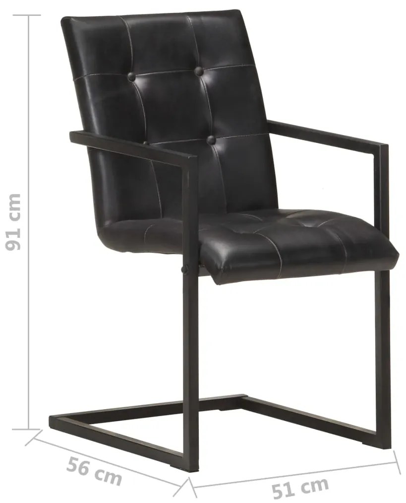 Cadeiras de jantar cantilever 6 pcs couro genuíno preto
