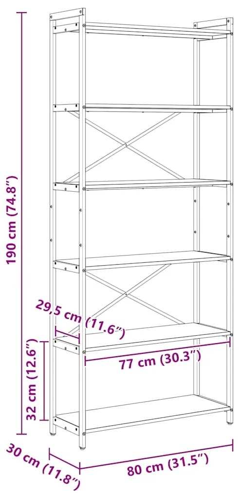 Estante Sonoma cinzento 80 x 30 x 188 cm Madeira processada