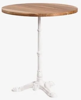 Mesa De Bar Redonda Em Madeira De Acácia Azteca Ø70 Cm & Madeira De Acácia - Branco Glacial - Sklum