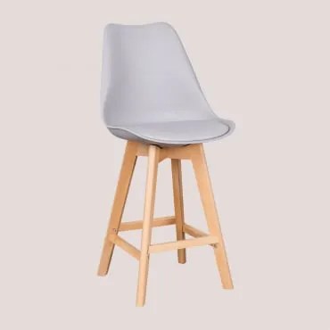Banco Alto Nórdico Com Almofada De Couro Sintético Cinza Claro & ↑65 Cm - Sklum
