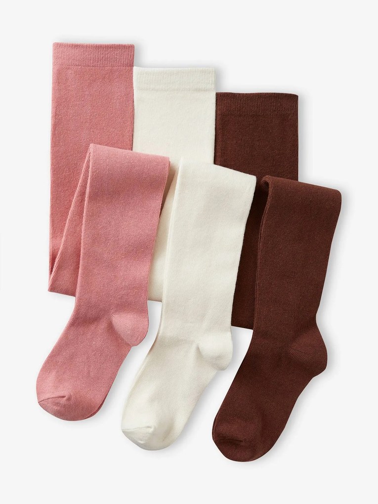 Lote de 3 pares de collants, para menina pau-rosa