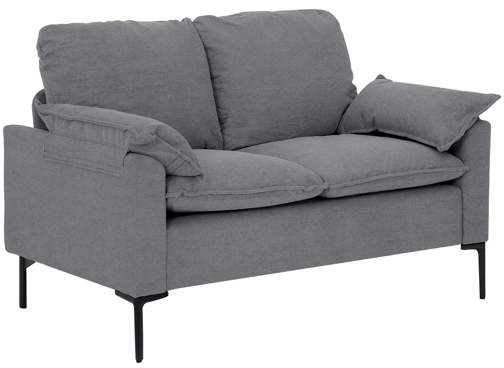 HOMCOM Sofá de 2 Lugares Revestido em Veludo Sofá Moderno com Pés de Metal Apoios de Braços Acolchoados 130x77x84 cm Cinza | Aosom Portugal