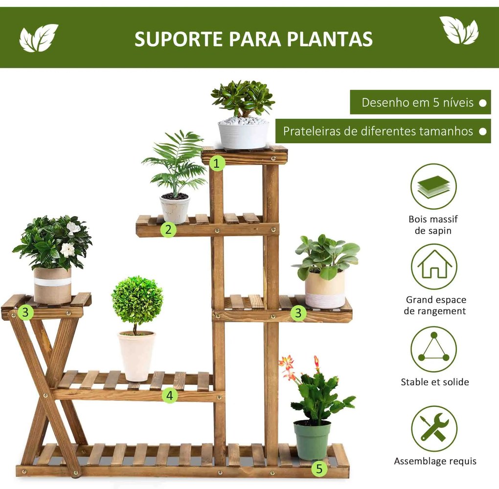 Suporte para Plantas Estante para Plantas de Madeira com 5 Níveis para Interior Exterior 98x28x95 cm Madeira