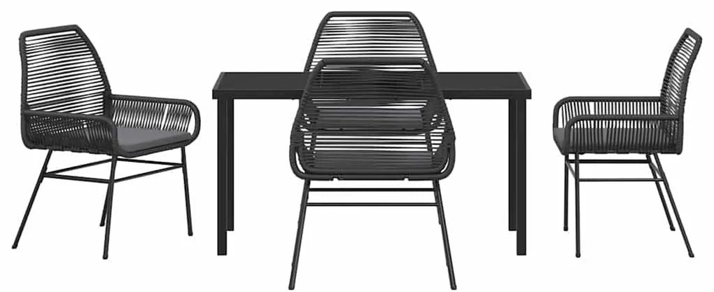 Conjunto de Jantar de Jardim 5 Peças com Almofadas Pretas em Rattan Si