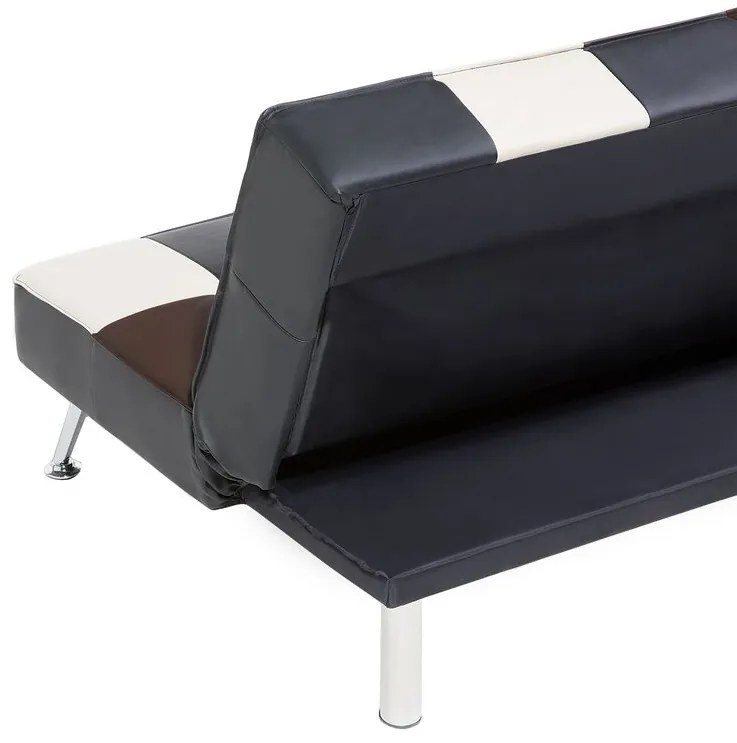 Sofá-cama de 3 lugares em pele sintética patchwork preto castanho e branco OLSKER Beliani