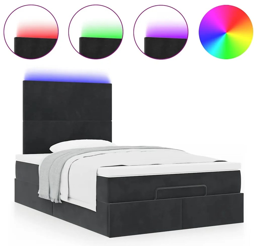 Estrutura de cama otomana com colchões 120x200 cm veludo preto