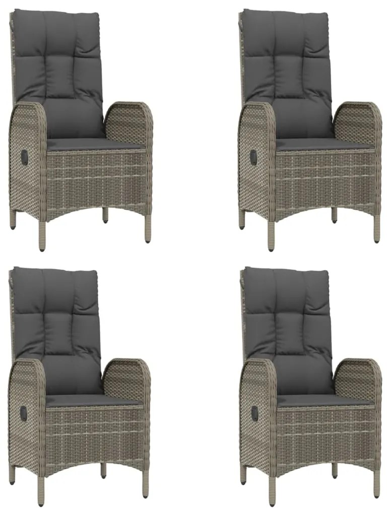 5 pcs conjunto jantar jardim c/ almofadões vime PE preto/cinza