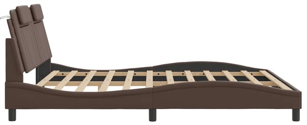 Estrutura cama c/ cabeceira 180x200cm couro artificial castanho