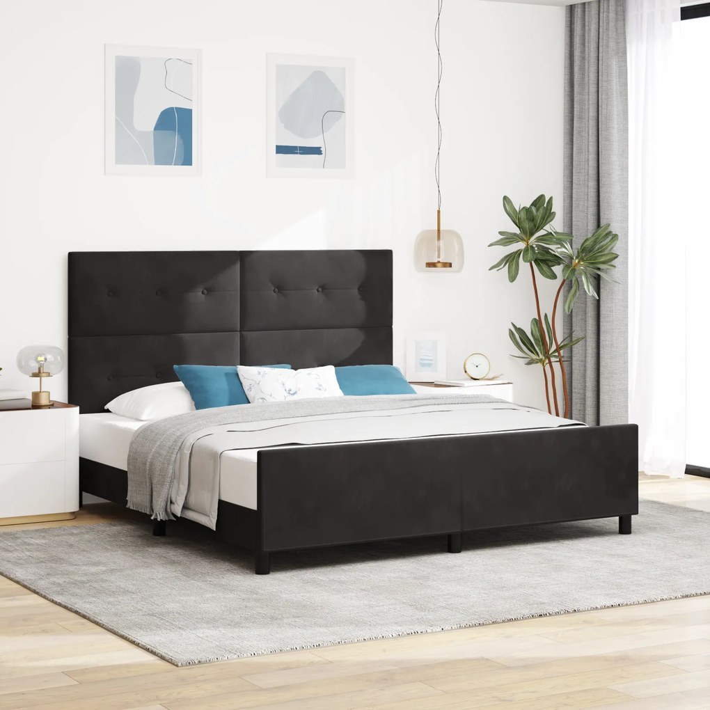 Cama de Veludo Preto vidaXL 180x200 cm