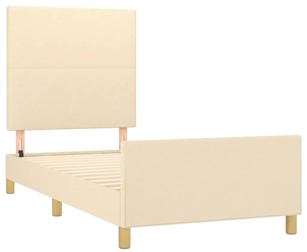 Estrutura de cama c/ cabeceira tecido cor creme 90x190 cm