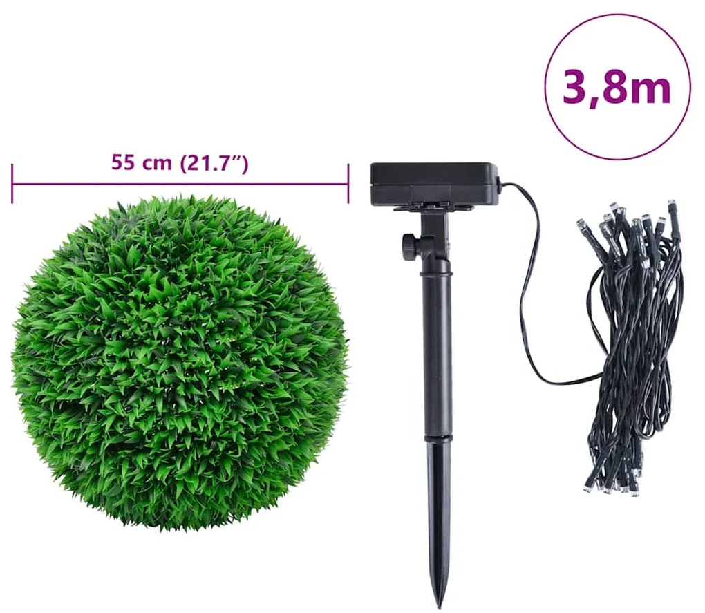Bolas artificiais de buxo com luzes LED 2 pcs verde 55 cm