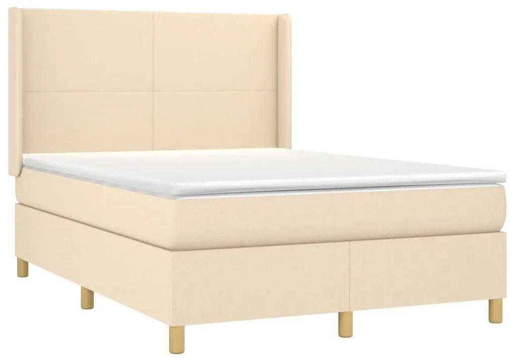 Cama box spring c/ colchão e LED 140x200 cm tecido cor creme