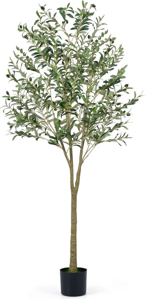 Árvore de Oliveira artificial de 180 cm, plantas de oliveira artificiais com vaso de plástico, 1296 folhas, 72 frutos, Verde