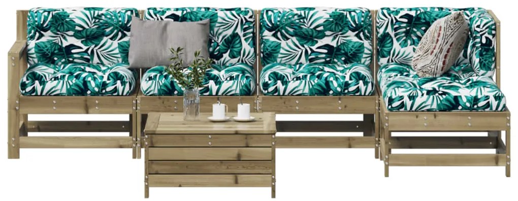 6 pcs conjunto lounge de jardim c/ almofadões pinho impregnado