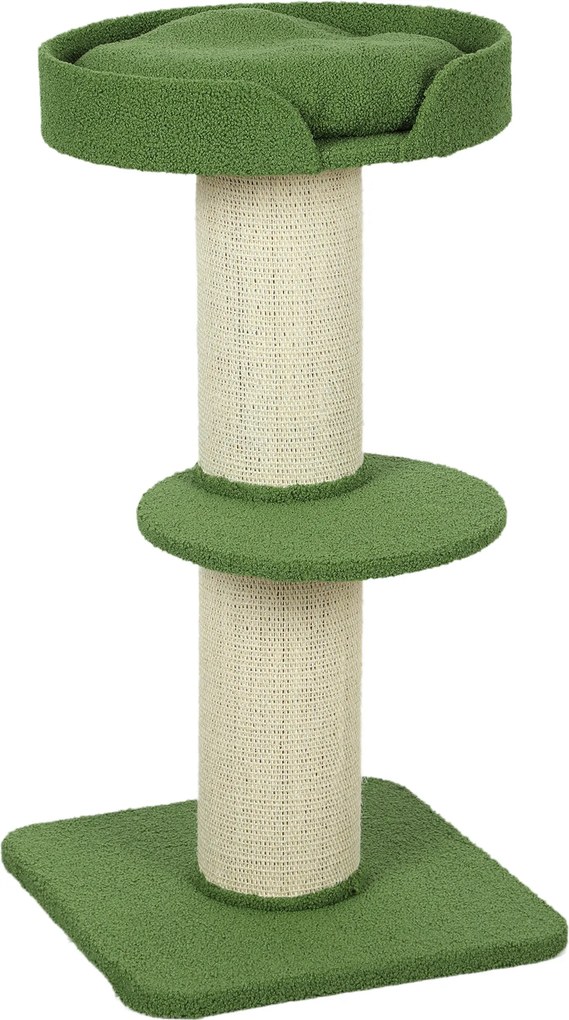 PawHut Árvore para Gatos 91cm Árvore de Brincar com Cama para Gatos, Plataforma, Lã de Carneiro, Verde | Aosom Portugal