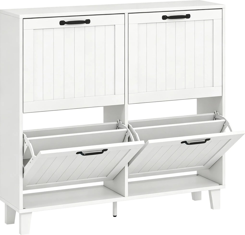 HOMCOM Armário para Sapatos, 4 Gavetas Basculantes, Salva-espaço com Prateleiras Reguláveis, Branco | Aosom Portugal