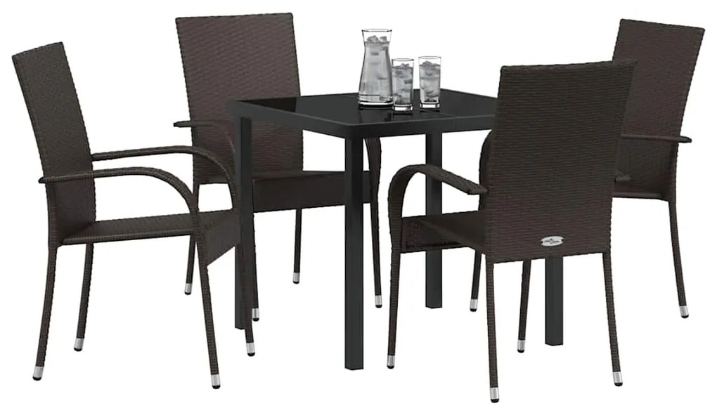 Conjunto de Jantar para Jardim 5 pcs Castanho Rattan de PE
