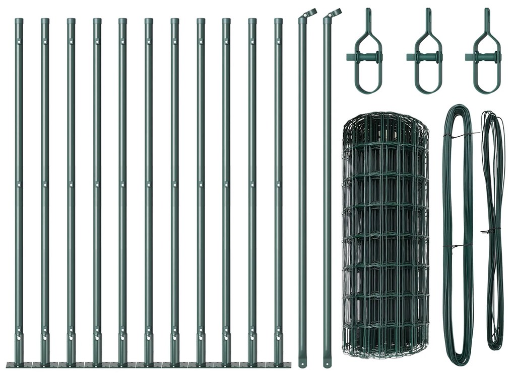 Cerca Euro com 13 Postes Flangeados 0,4x25 m de Aço Galvanizado