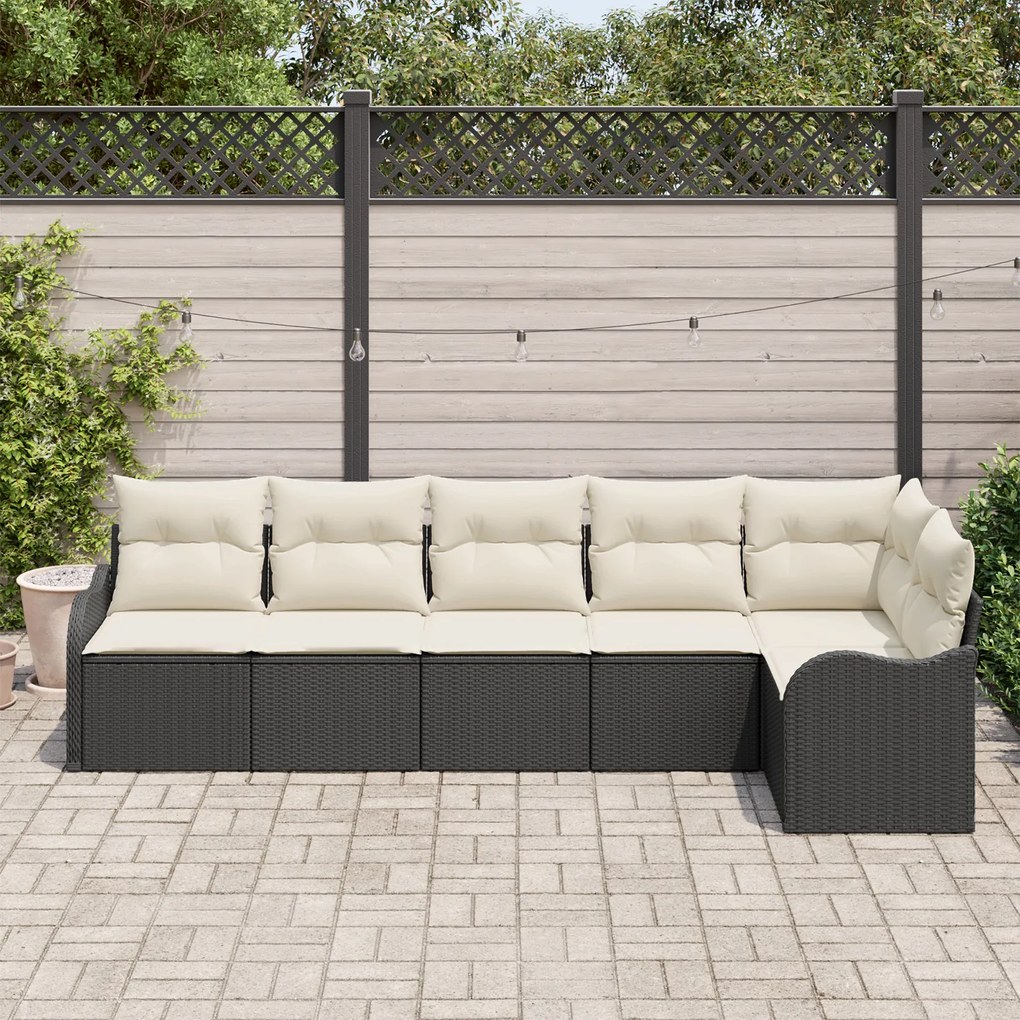 Conjunto de Sofá de Jardim vidaXL 6 Peças com Almofadas Preto Rattan P