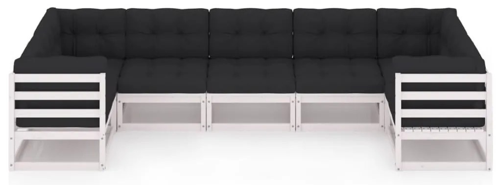 7 pcs conj. lounge de jardim c/ almofadões pinho maciço branco