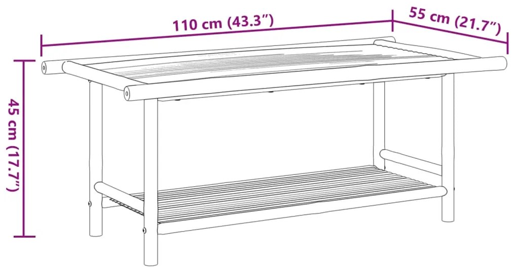 Mesa de centro 110x55x45 cm bambu