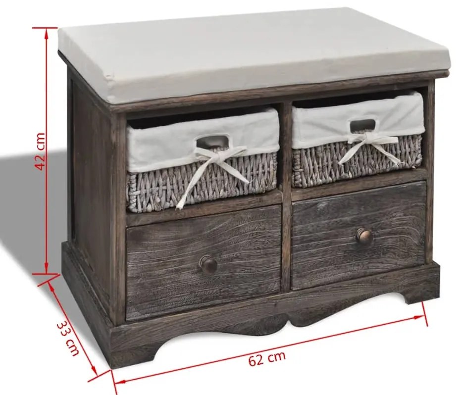 Banco de arrumação 62x33x42 cm madeira de paulownia castanho