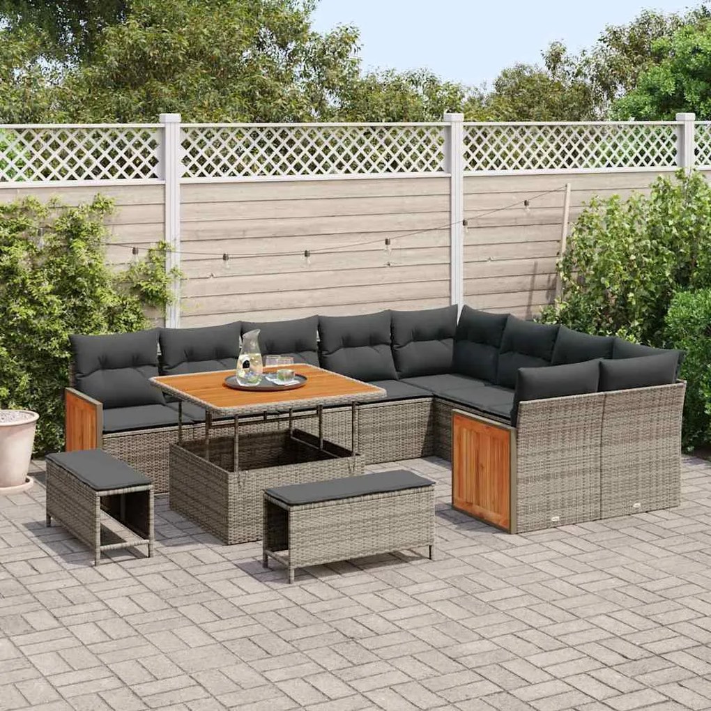 Conjunto de Sofá de Jardim vidaXL de 12 Peças com Almofadas Cinza Poly