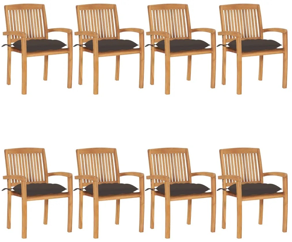 Cadeiras de jardim empiháveis c/ almofadões 8 pcs teca maciça