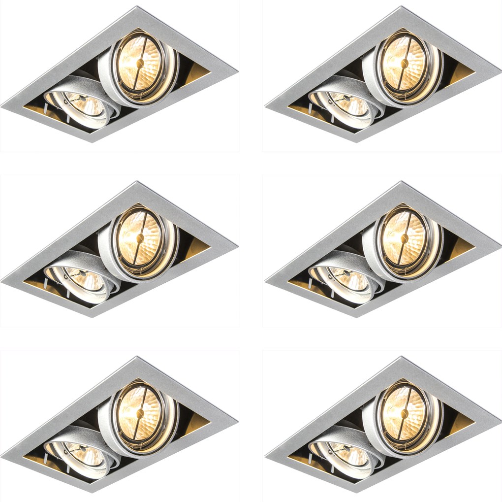 Conjunto de 6 focos embutidos aço AR111 ajustáveis 2-luzes - Oneon