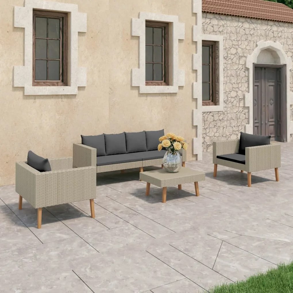 vidaXL 4 pcs conjunto lounge de jardim c/ almofadões vime PE bege