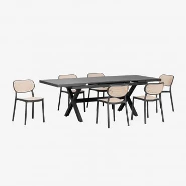 Conjunto De Mesa Retangular Extensível 180-240x90 Cm Em Alumínio Karena E 6 Cadeiras De Jardim Em Polipropileno Omara Cinza Grafito - Sklum