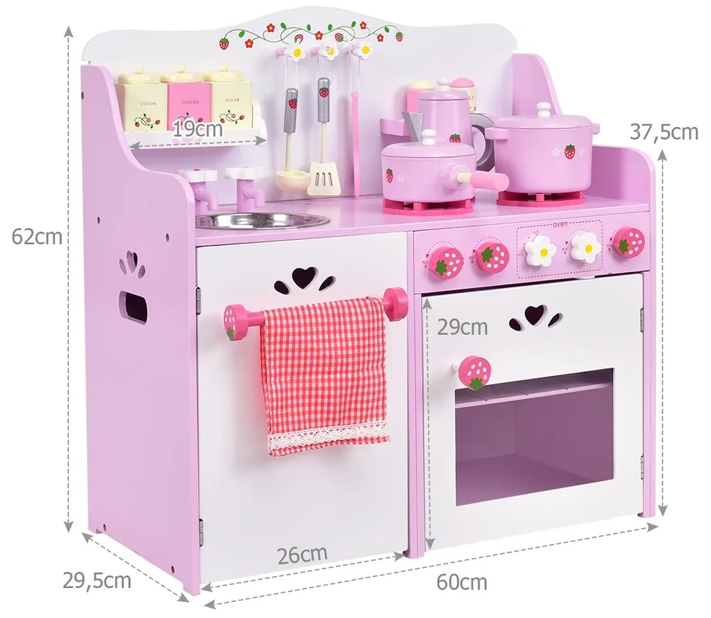 Cozinha brincar infantil madeira morango forno infantil com acessórios Rosa