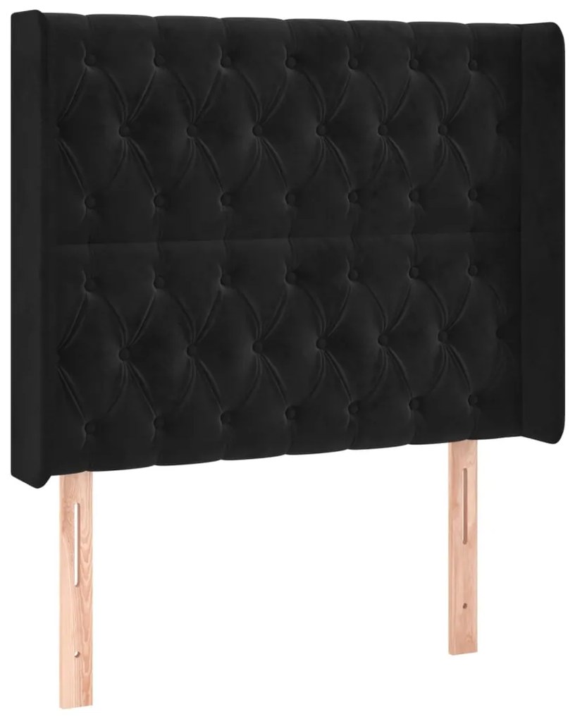 Cabeceira de cama c/ luzes LED veludo 93x16x118/128 cm preto