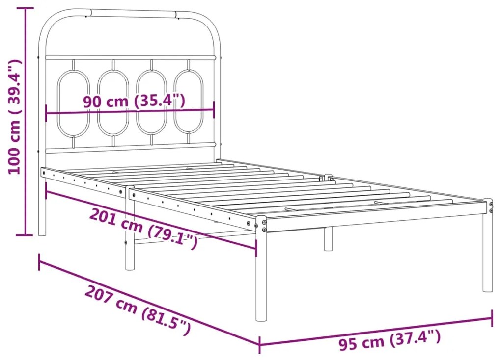 Estrutura de cama com cabeceira 90x200 cm metal branco