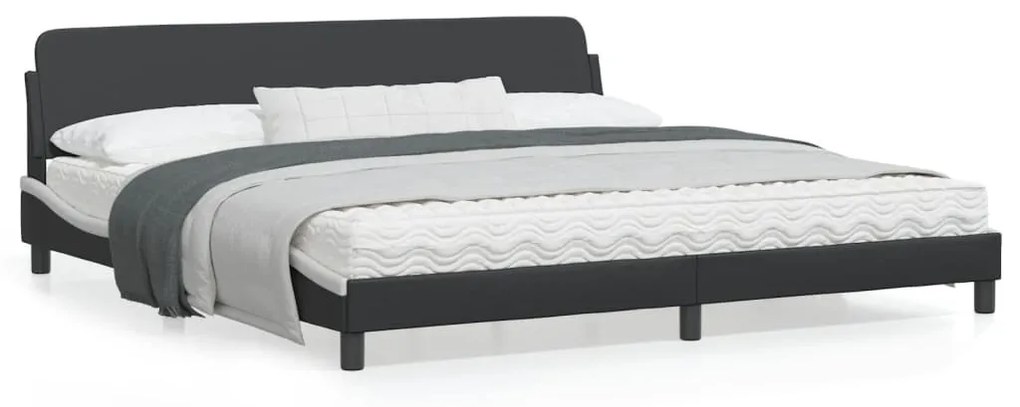 vidaXL Estrutura de cama c/ cabeceira couro artificial preto e branco