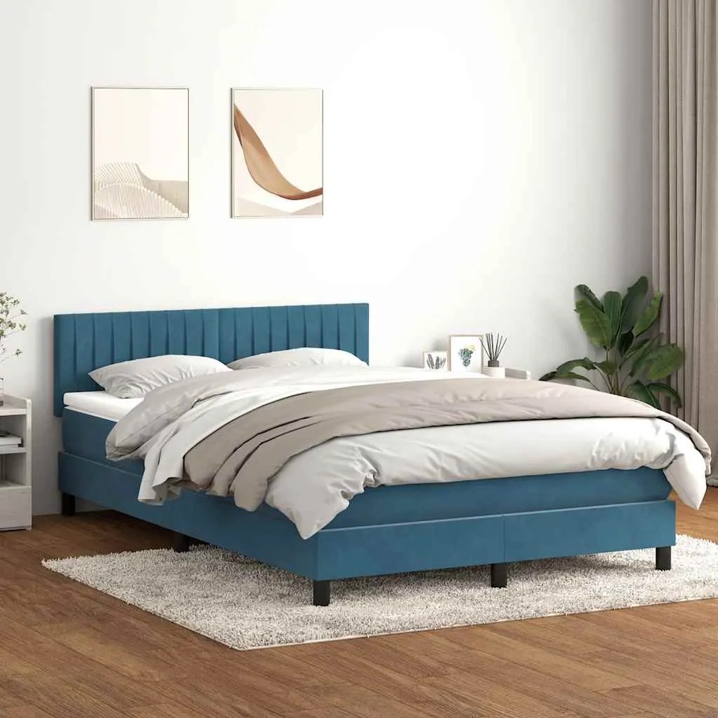 vidaXL Cama box spring c/ colchão e LED 160x220 cm veludo azul-escuro