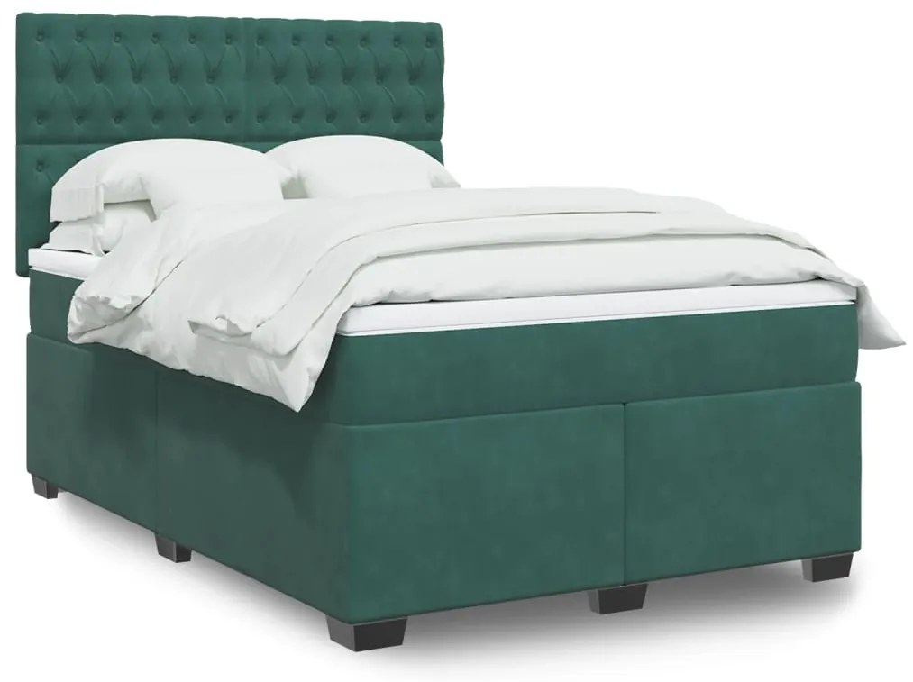 Cama com molas/colchão 160x200 cm veludo verde-escuro