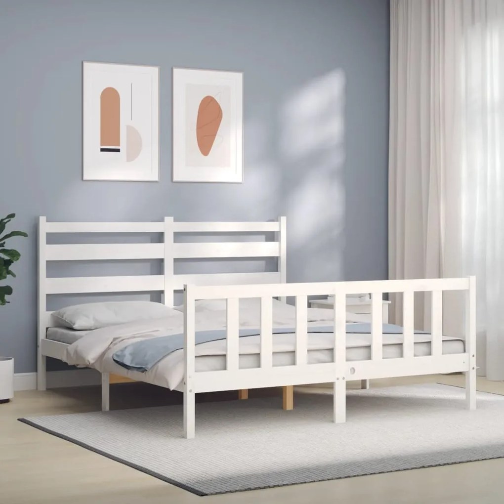 Estrutura de cama King Size com cabeceira madeira maciça branco