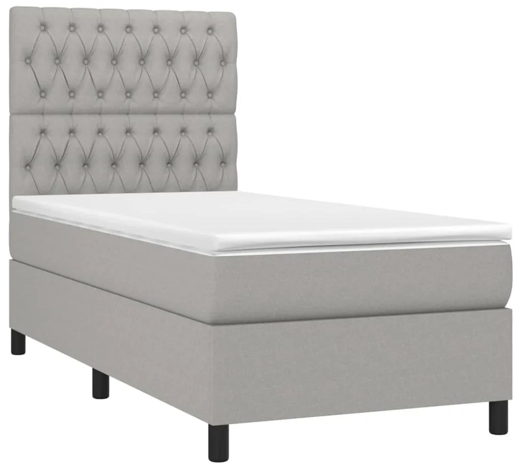 Cama box spring c/ colchão e LED 100x200 cm tecido cinza-claro