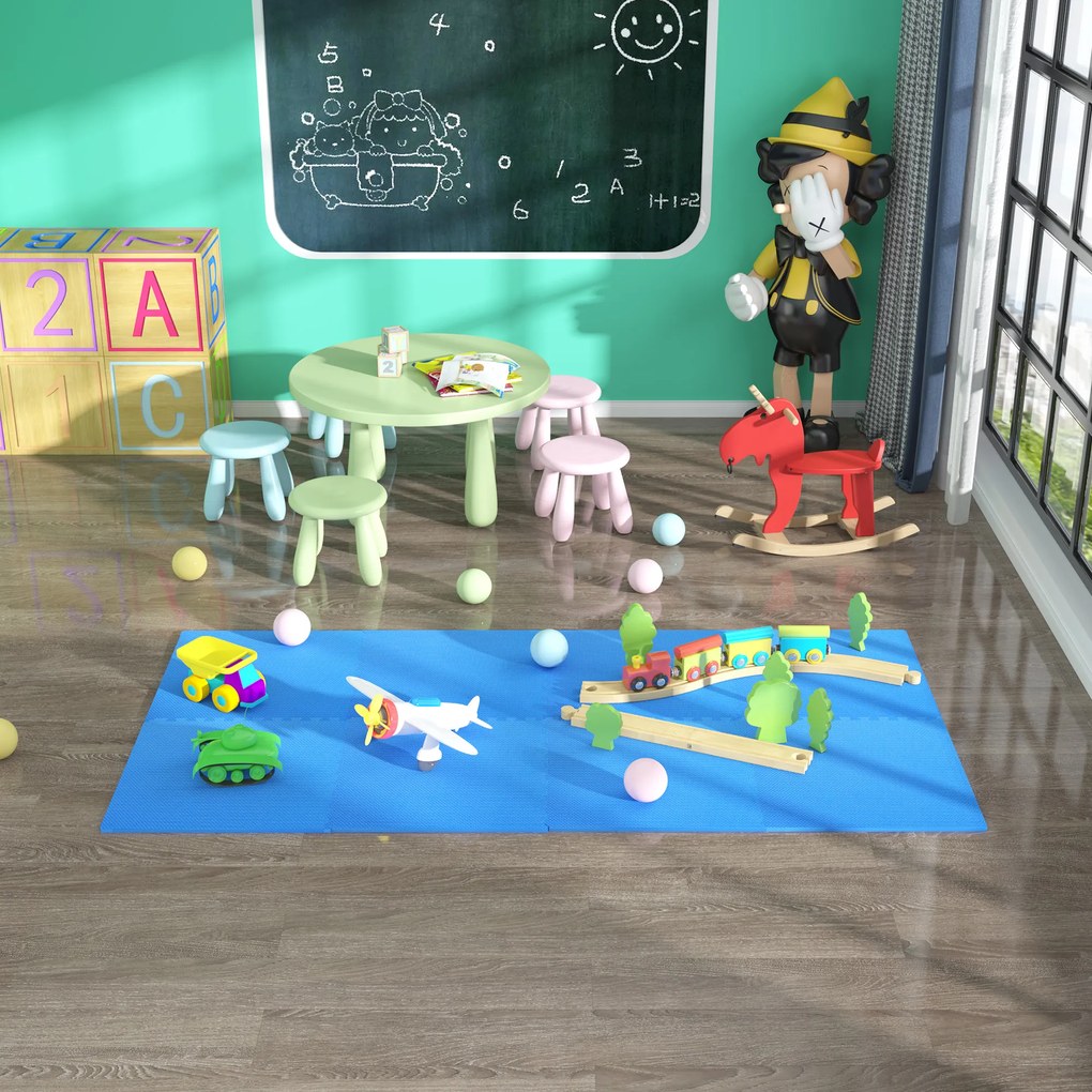 HomCom Tapete puzzle para Crianças e Bebés - Azul - Borracha Espuma EVA - 2,88 m²