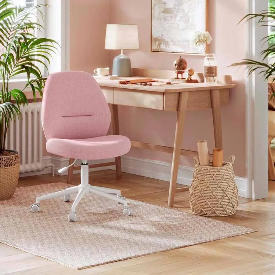 Cadeira de secretária com base e função de baloiço cor-de-rosa pastel
