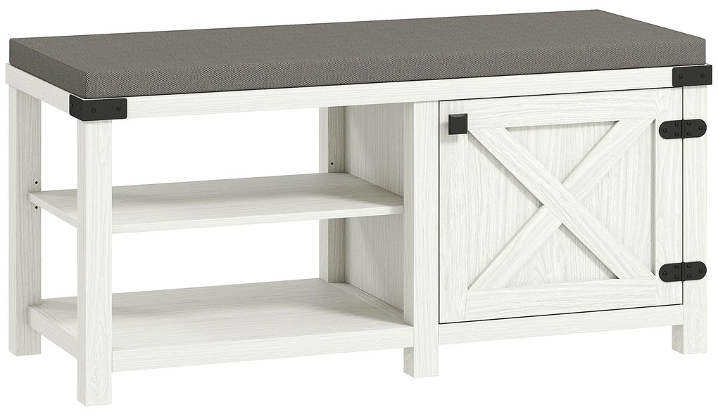 Banco Sapateira Rústico Organizador de Sapatos com Compartimentos para 7 Pares de Sapatos 100x40x48 cm Branco e Cinza