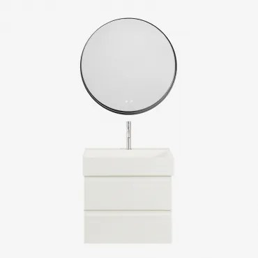 Conjunto De Móvel De Casa De Banho Suspenso Em Madeira E Folha De Freixo Com Lavatório Integrado Ona Branco & Redondo Led - Sklum