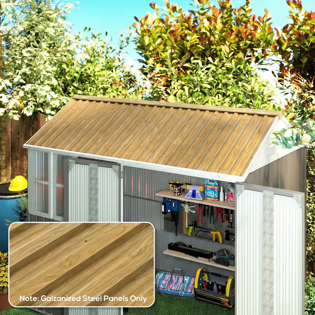 Conjunto de 12 Painéis para Telhado de Aço Galvanizado 7m² para Abrigo de Ferramentas Cobertura 129x45cm Madeira
