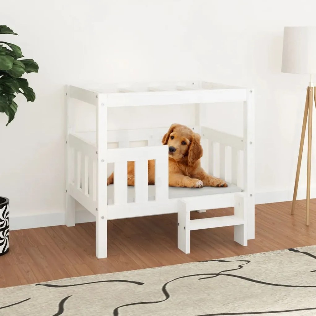 vidaXL Cama para cães 75,5x63,5x70 cm madeira de pinho maciça branco